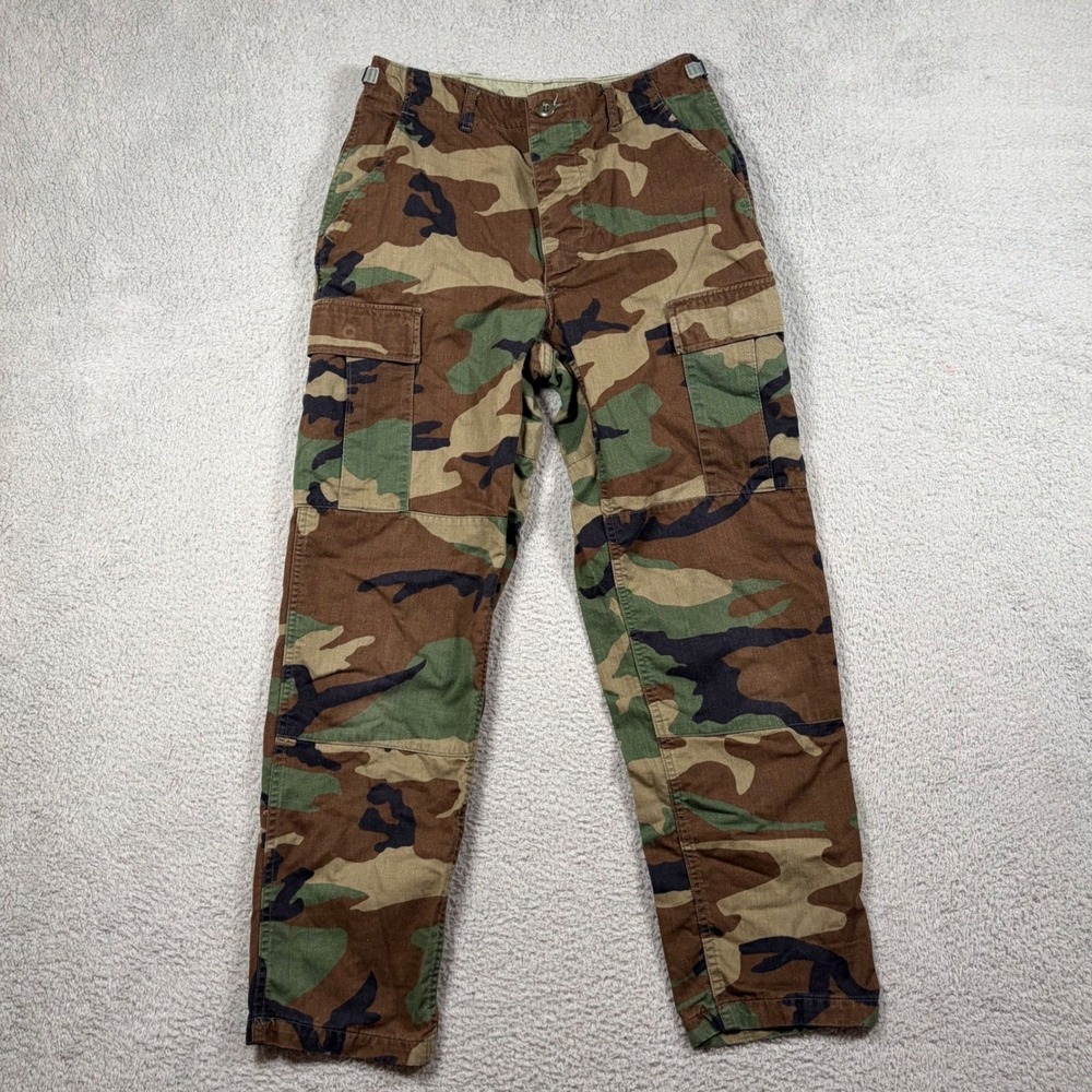 Vtg US Military‎ Woodland Camo Cargo Pants Small Regular Adjustable Waist